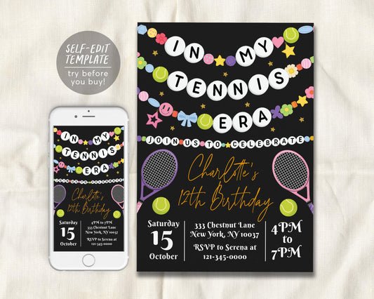 In My Tennis Era Birthday Invitation Editable Template