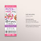 Pizza Pool Party Birthday Ticket Invitation Editable Template, Kids Girl Summer Swimming Pool Pizza Party Bash Evite, End Of School Ticket