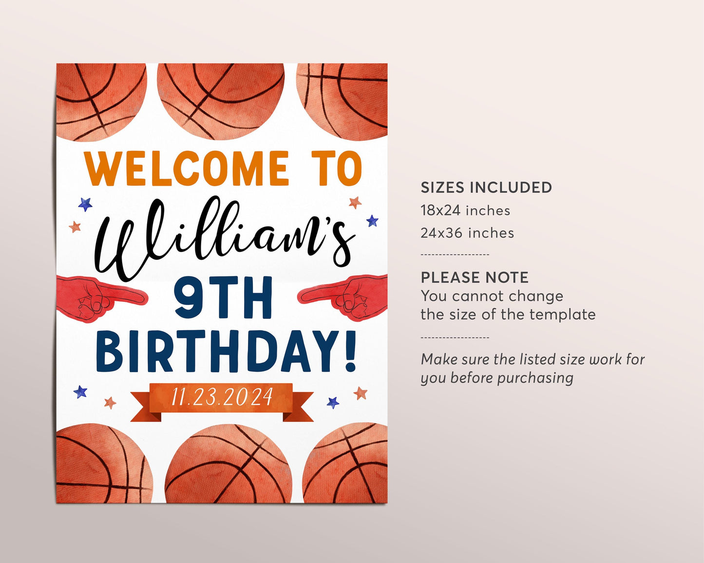 Basketball Birthday Welcome Sign Editable Template, Rookie Of The Year Birthday Poster, It's Game Time Slam Dunk Kids Sports Theme Poster