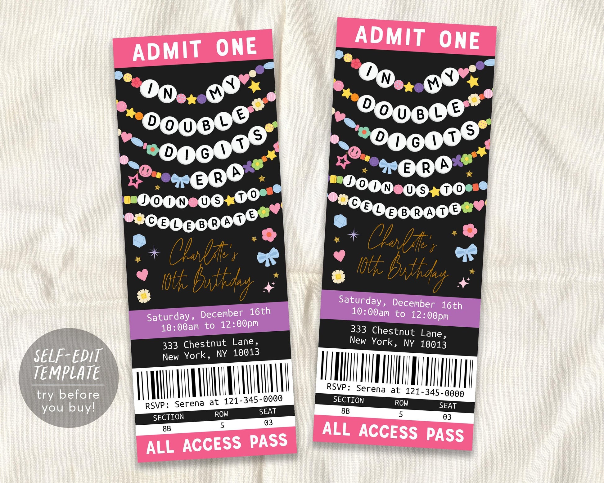 In My Double Digits Era Ticket Invitation Editable Template