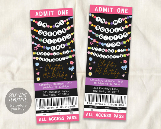 In My Double Digits Era Ticket Invitation Editable Template