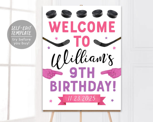 Ice Hockey Birthday Welcome Sign Editable Template