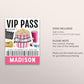 Movie Night VIP Pass Editable Template, Girl Movie Party All Access Pass, Hollywood Popcorn Party Name Insert, ID Badge VIP Insert Lanyard
