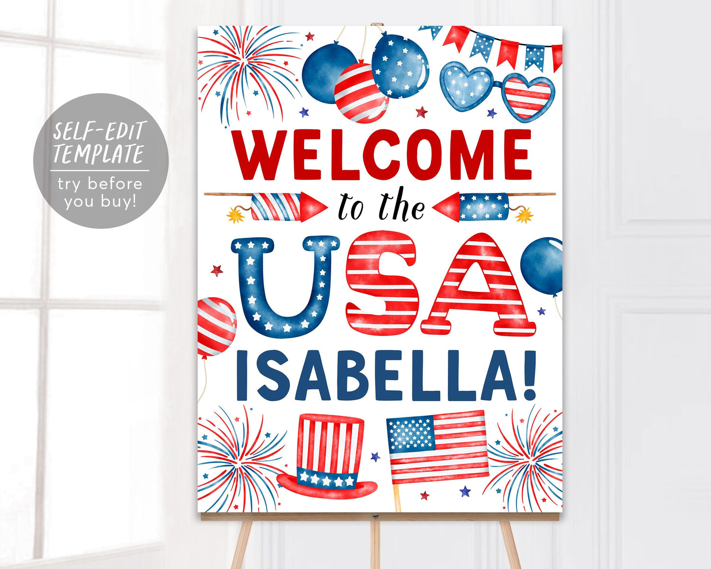 US Citizenship Party Welcome Sign Editable Template