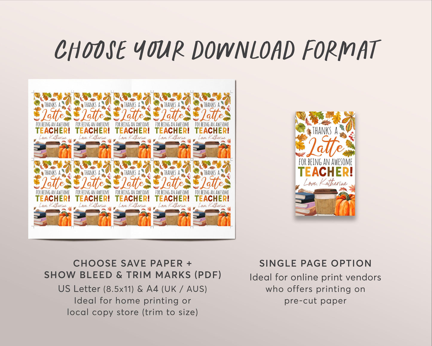 Fall Thanks a Latte Teacher Appreciation Gift Tag Editable Template, Coffee End of School Thank You Label, Autumn Thanksgiving Tag For Staff