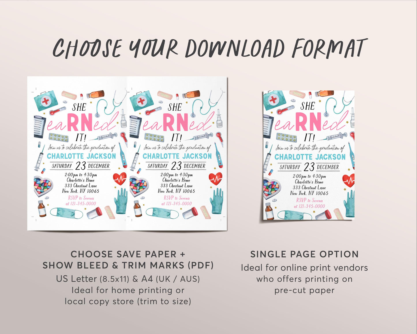 Nurse Graduation Invitation Editable Template, She eaRNed It RN Graduation Announcement Party Invite Registered Nurse Pinning Ceremony Evite
