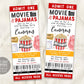 Movie and Pajamas Birthday Ticket Invitation Editable Template