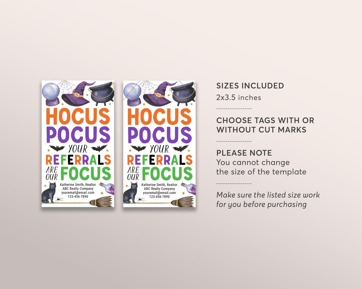 Happy Halloween Pop By Gift Tag Editable Template, Hocus Pocus Your Referrals Are Our Focus Appreciation Labels, Fall Real Estate Client