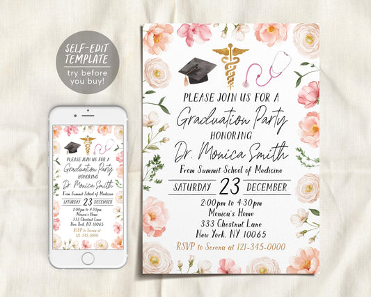 Doctor Graduation Invitation Editable Template