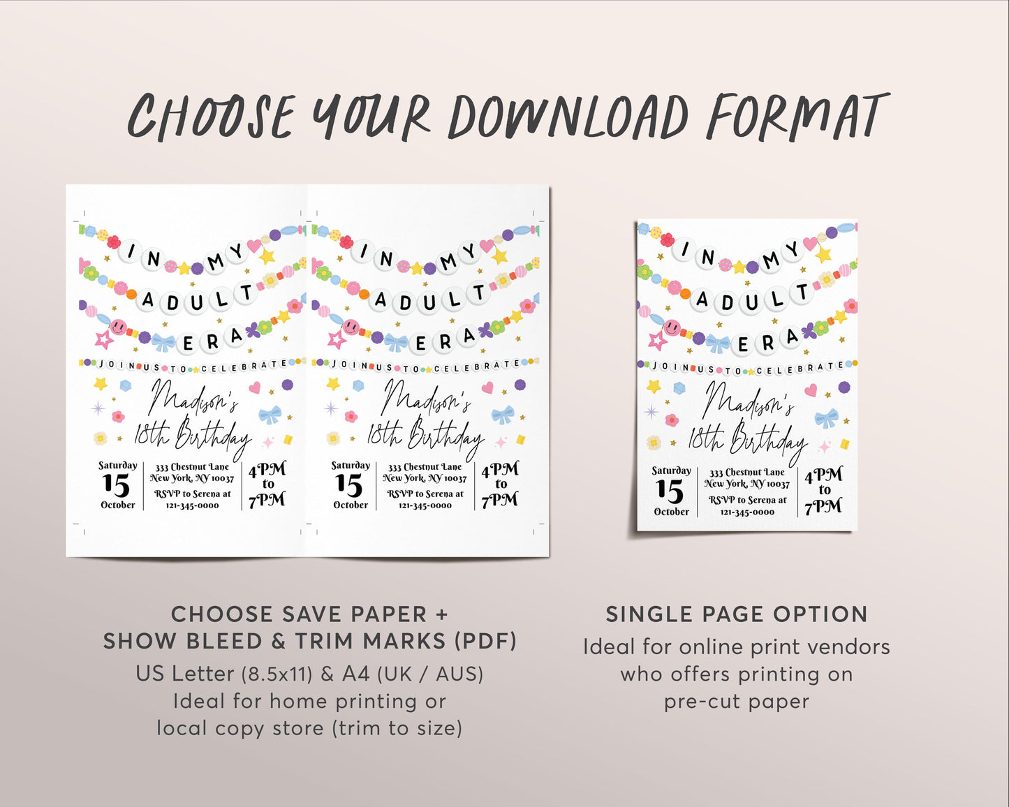In My Adult Era Invitation Editable Template, Friendship Bracelet Party Invite, Eighteen 18th Birthday Girl Eras Music Themed Party Evite