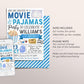 Movie and Pajamas Birthday Invitation Editable Template, Boy Slumber Party Popcorn Cinema Movie Ticket Invite, Sleepover Kids Party Evite