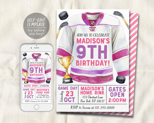 Hockey Birthday Invitation Editable Template