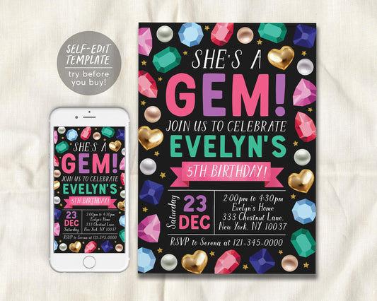 Gems Birthday Invitation Editable Template