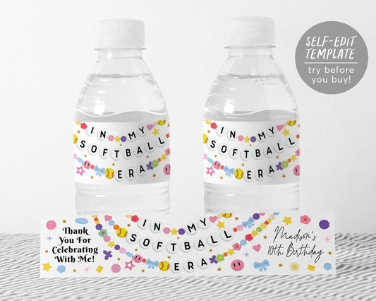 In My Softball Era Water Bottle Labels Editable Template