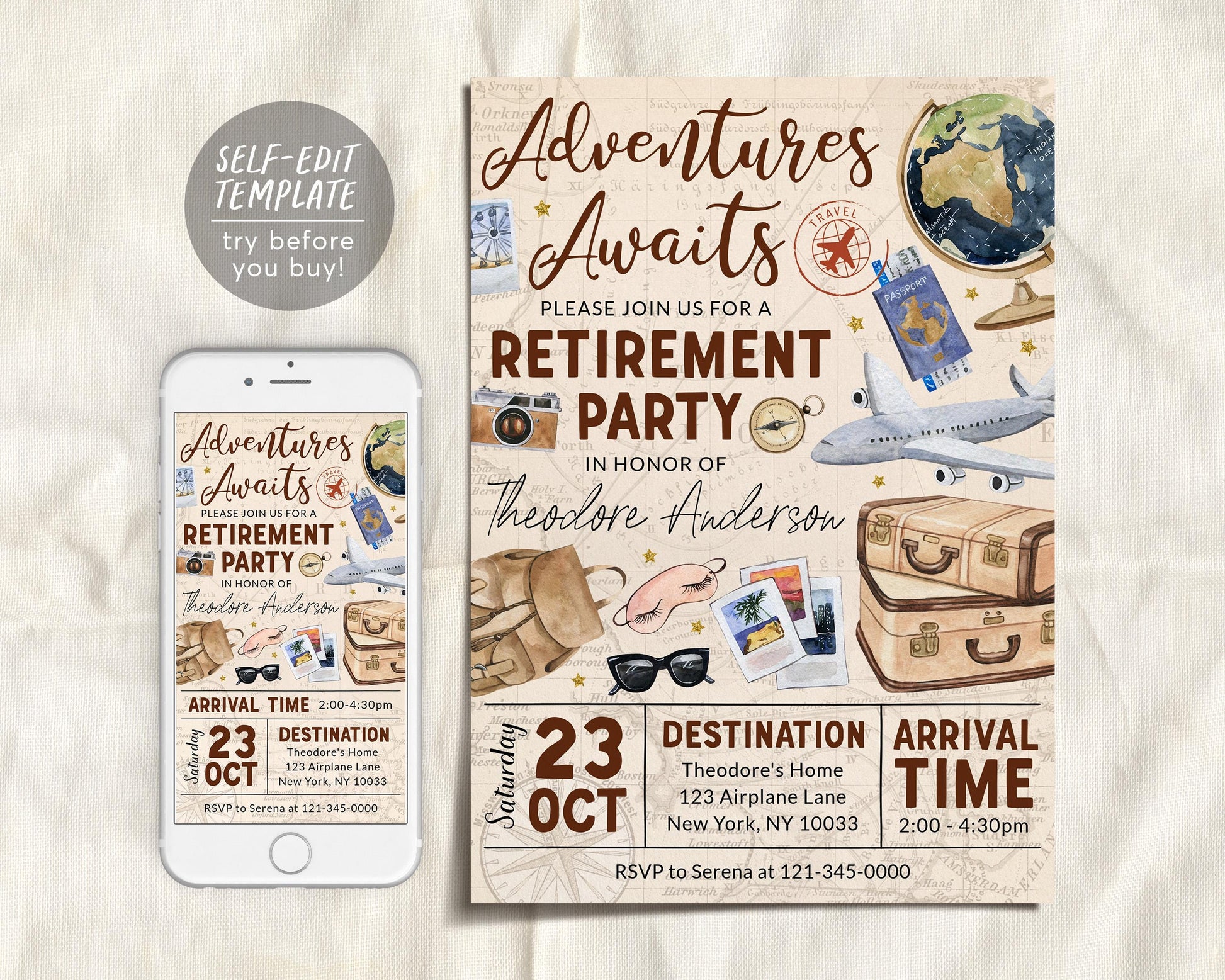 Travel Retirement Invitation Editable Template