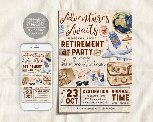 Travel Retirement Invitation Editable Template