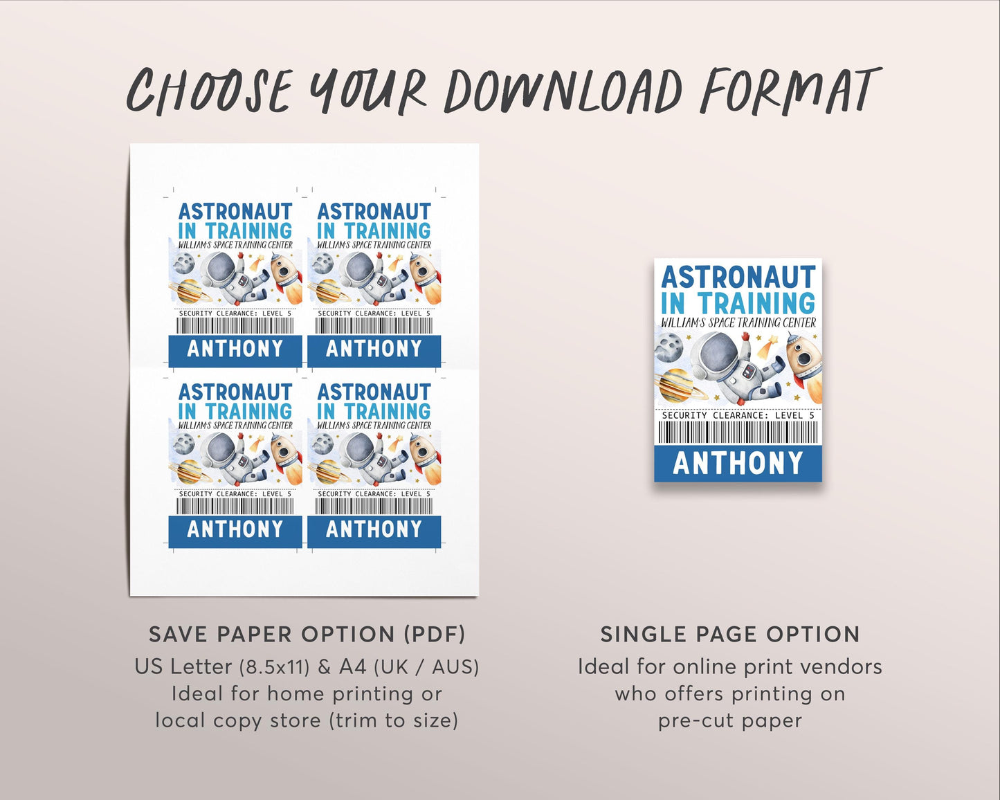 Outer Space Birthday All Star VIP Pass Editable Template, Boy Astronaut Solar Rocket Party All Access Pass, Guest Name Tag Insert ID Badge