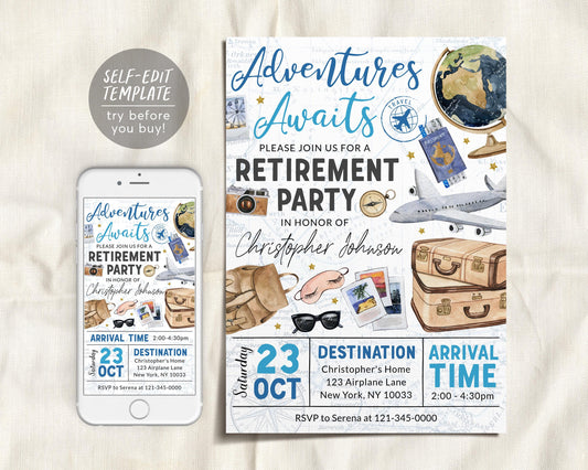 Travel Retirement Invitation Editable Template