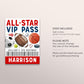 Sports Birthday All Star VIP Pass Editable Template, It's Game Time Party All Access Pass, Baseball Football Name Insert ID Badge Lanyard