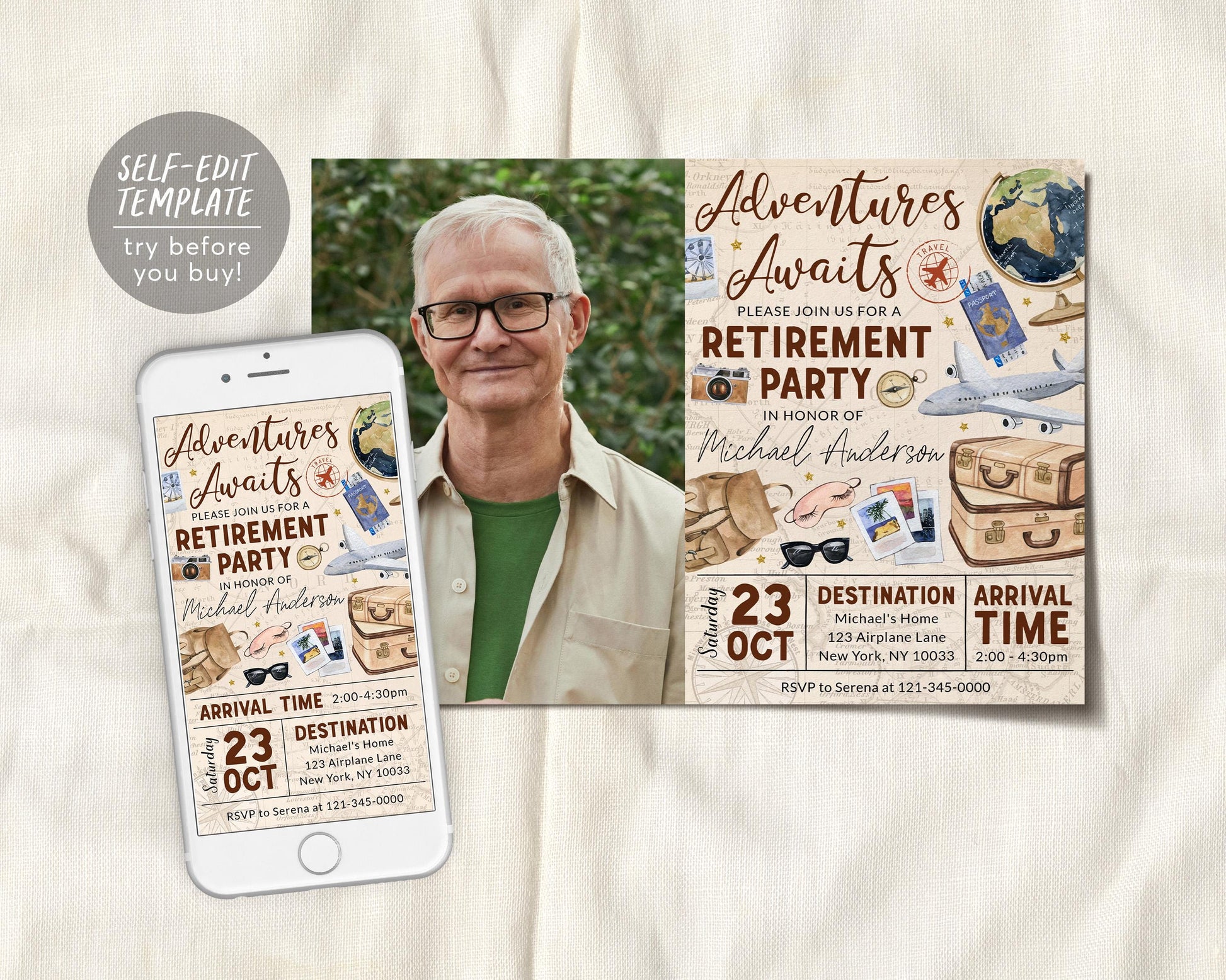 Travel Retirement Invitation With Photo Editable Template