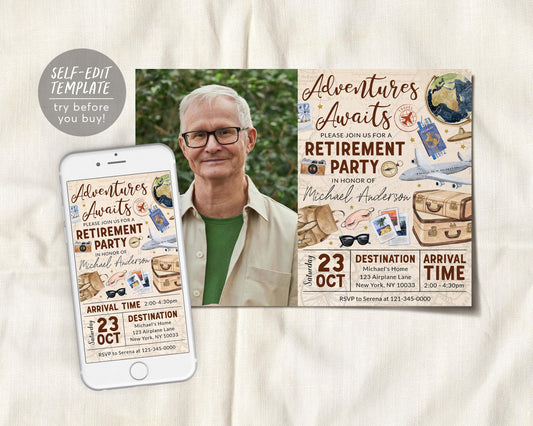 Travel Retirement Invitation With Photo Editable Template