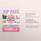 Christmas Movie Night VIP Pass Editable Template, Girl Birthday Popcorn Movie Party All Access Pass, Holiday Name Insert ID Badge Lanyard