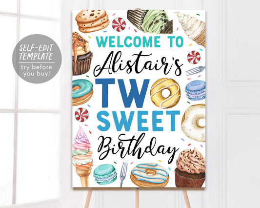 Two Sweet Birthday Welcome Sign Editable Template