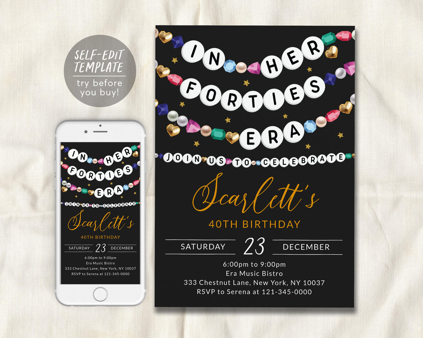 In My Forties Era Invitation Editable Template