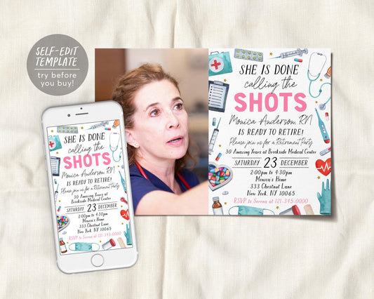 Nurse Retirement Invitation With Photo Editable Template