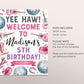 Space Cowgirl Birthday Welcome Sign Editable Template, Girl First Rodeo Disco Cowboy Hat Western Wild West Yee Haw Birthday Party Poster