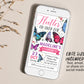 Butterfly Birthday Invitation Editable Template, Girl Flutter On Over Party Invite, Kids Floral Butterflies Butterfly Garden Nature Evite
