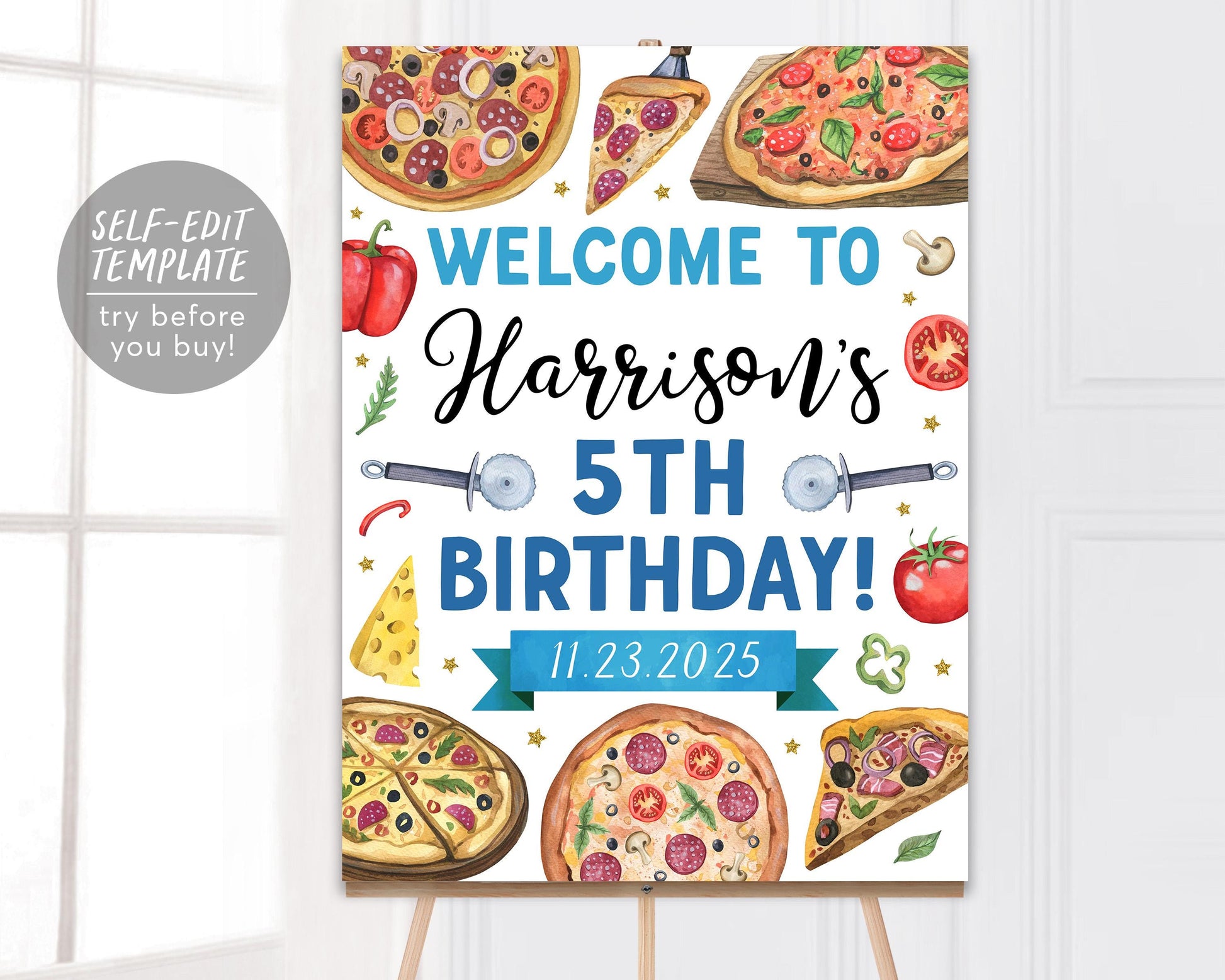 Pizza Party Welcome Sign Editable Template