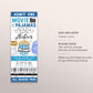 Movie and Pajamas Birthday Ticket Invitation Editable Template, Boy Kids Slumber Party Popcorn Cinema Movie Ticket Stub Party Invite Evite