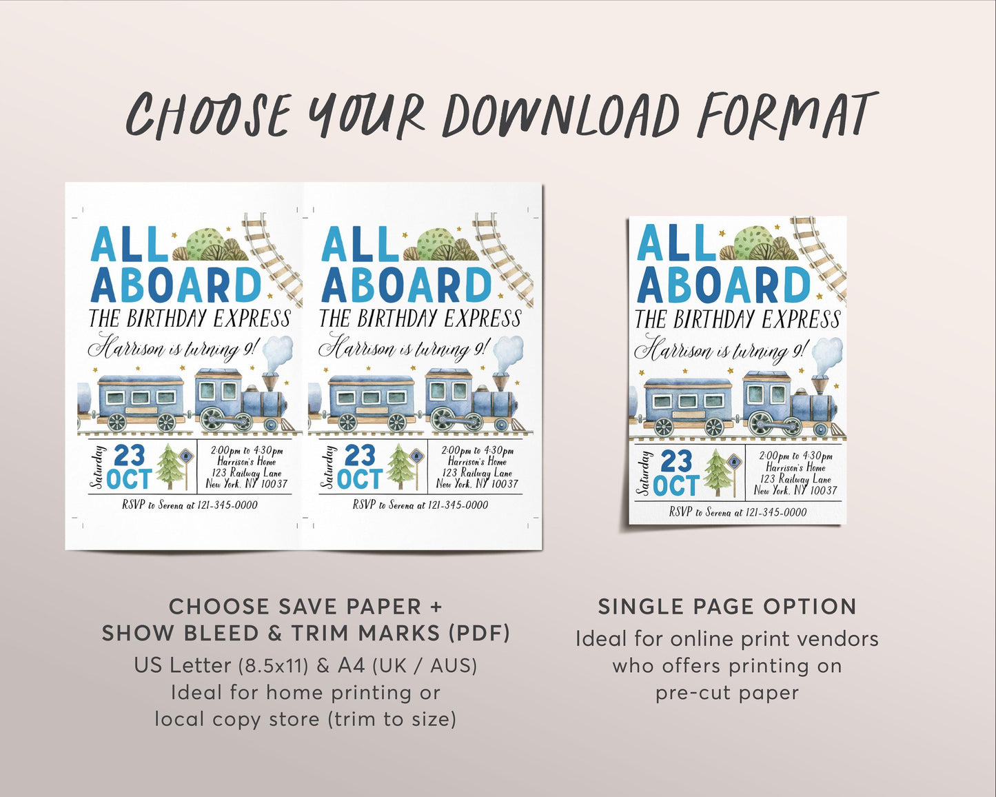 Train Birthday Invitation Editable Template, Boy Train Boarding Pass Party Invite, All Aboard The Birthday Express Admit One Travel Evite