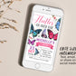 Butterfly Birthday Invitation With Photo Editable Template, Girl Flutter On Over Party Invite, Kids Floral Butterflies Garden Nature Evite