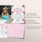 Tutu Cute 2nd Birthday Invitation With Photo Editable Template, Black Ballerina Second Birthday Invite, Pink Ballet Dance Floral Bow Evite