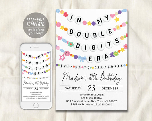 In My Double Digits Era Invitation Editable Template