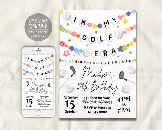 In My Golf Era Birthday Invitation Editable Template