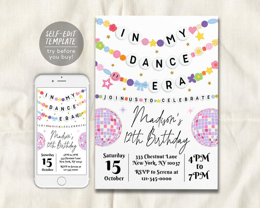 In My Dance Era Invitation Editable Template