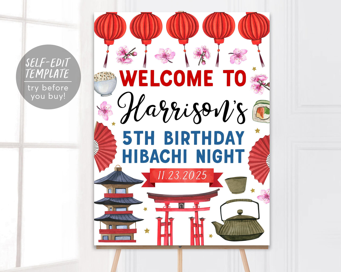 Hibachi Birthday Welcome Sign Editable Template