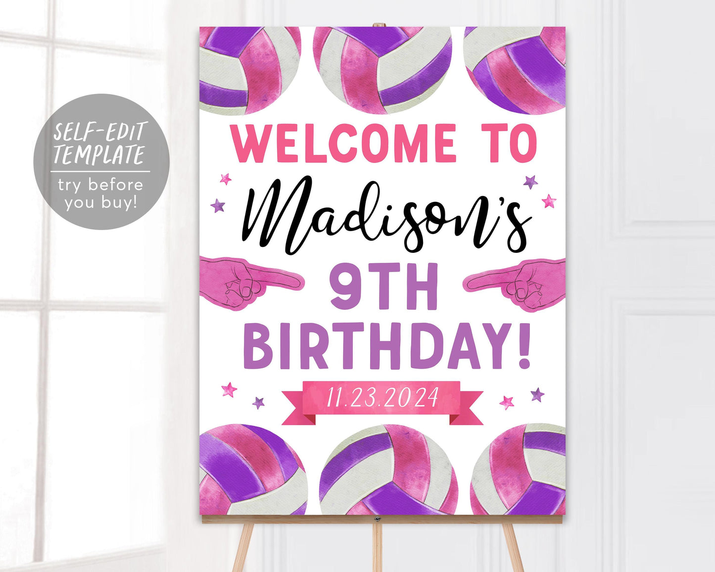 Volleyball Birthday Welcome Sign Editable Template