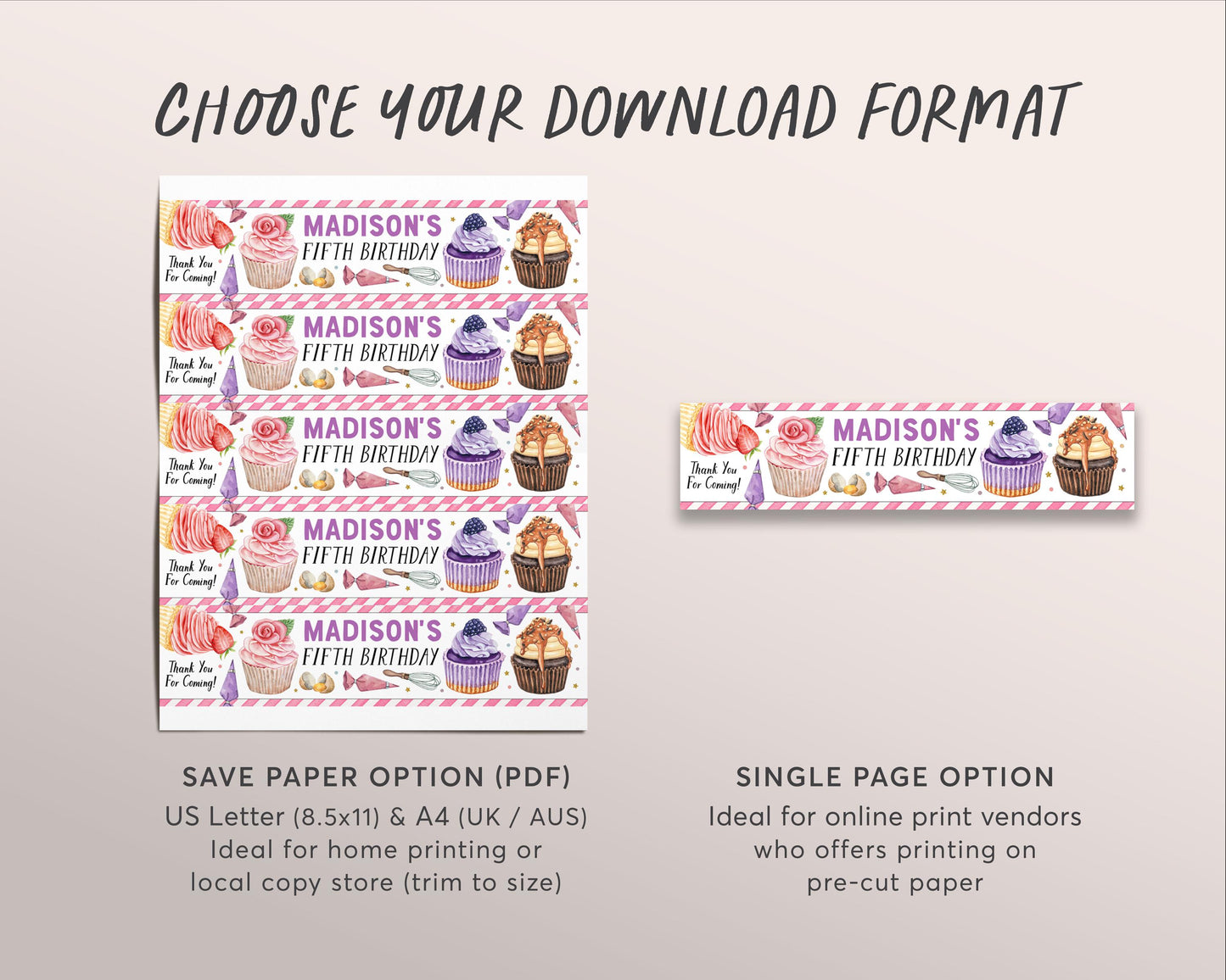 Cupcake Decorating Water Bottle Labels Editable Template, Cupcake Wars Birthday Bottle Wrapper Drink Tags, Baking Chef Bake Bottle Wrap