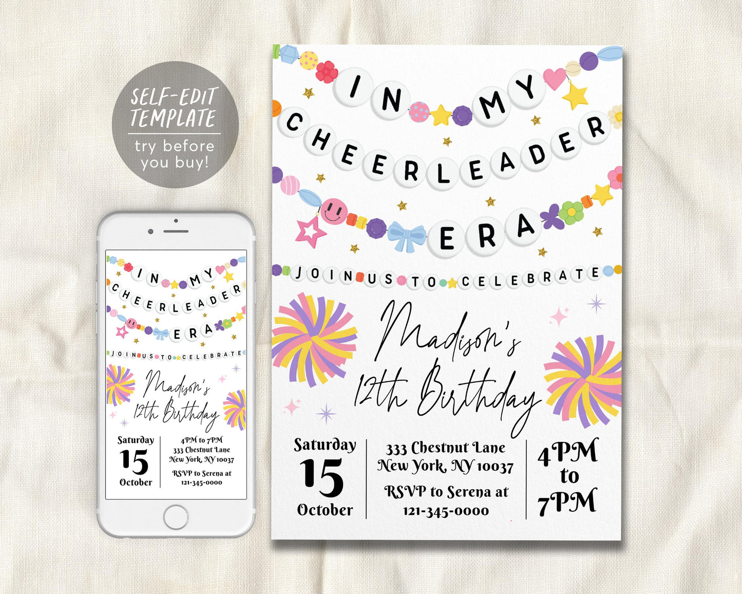 In My Cheerleader Era Birthday Invitation Editable Template