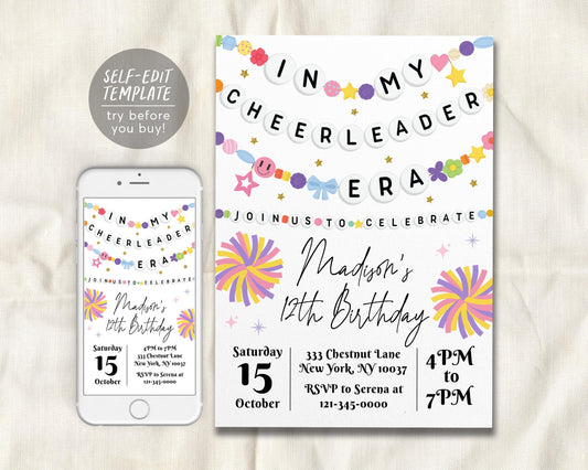 In My Cheerleader Era Birthday Invitation Editable Template