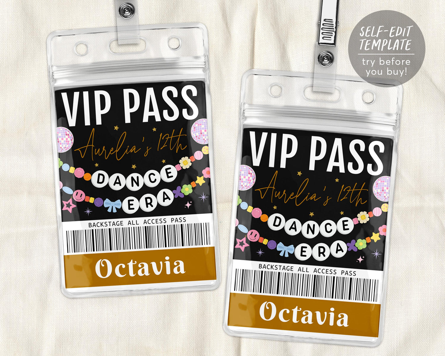 Dance Era VIP Pass Editable Template