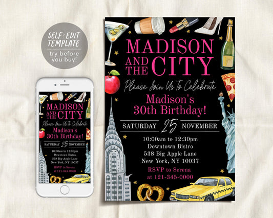 New York City Birthday Invitation Editable Template
