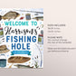 Fishing Birthday Welcome Sign Editable Template, Boy Fishing Hole O Fish Ally Party Poster, Fish Party Fishing Fisherman Reel Banner Decor