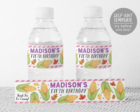 Corn Water Bottle Labels Editable Template