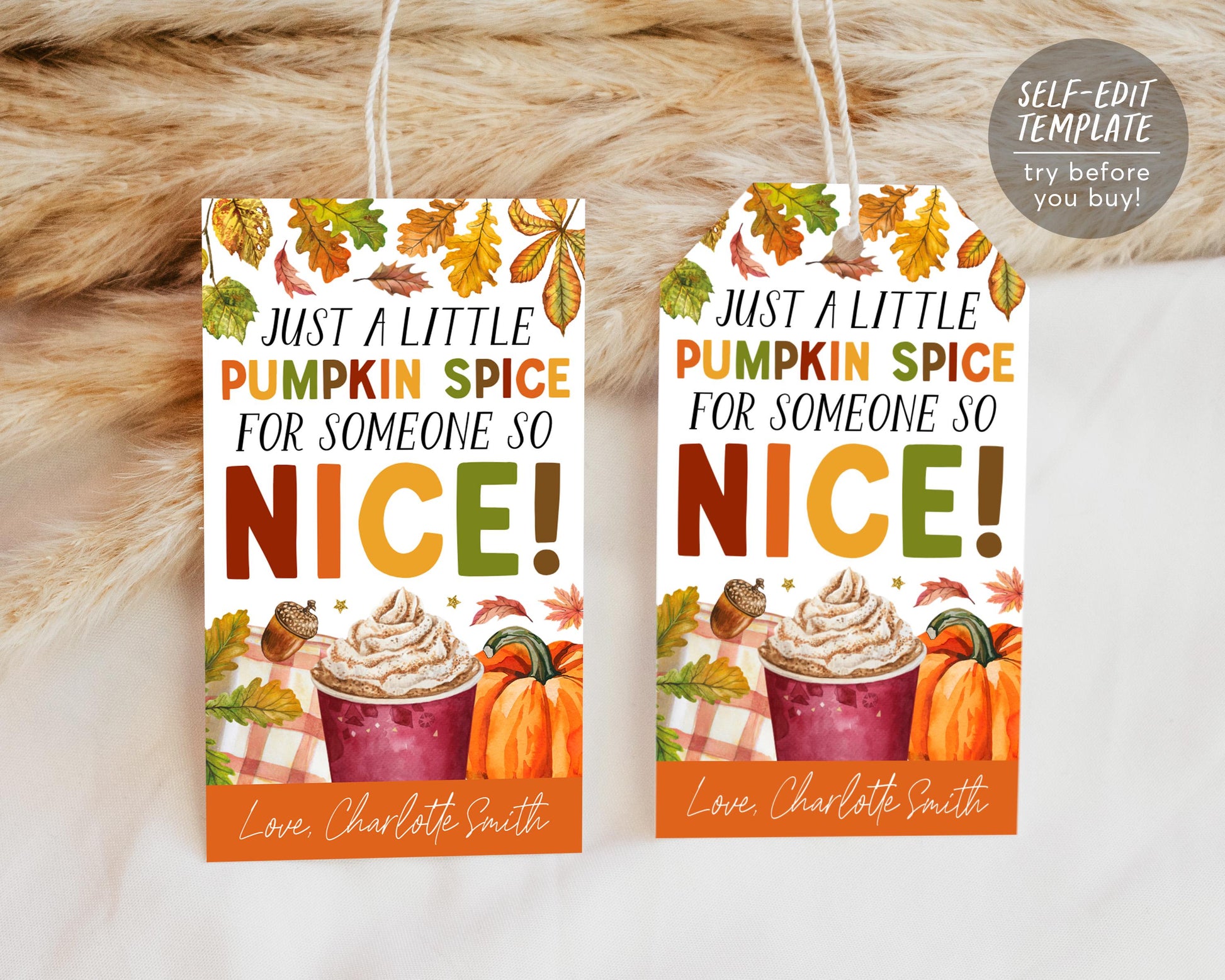 Pumpkin Spice Gift Tag Editable Template