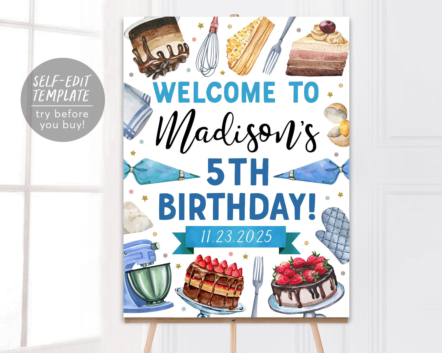 Cake Decorating Birthday Party Welcome Sign Editable Template